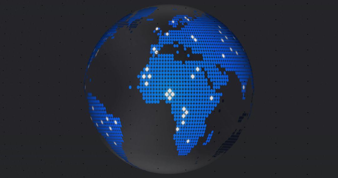 Glowing blue hexagonal globe showing Africa Europe Middle East with data node lights