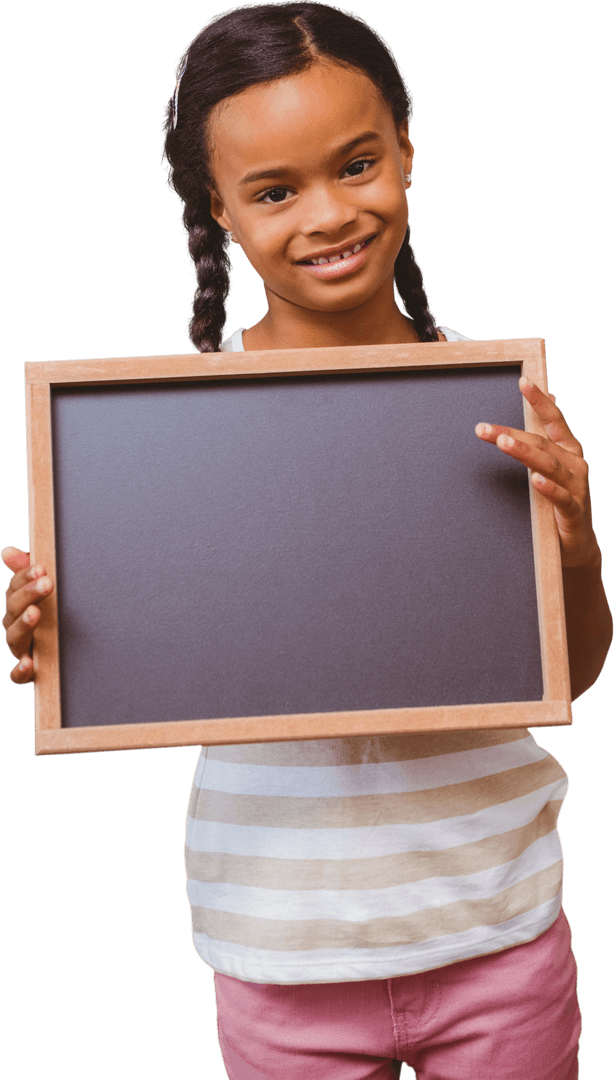 Smiling Mixed-Race Girl Holding Blank Blackboard Transparently