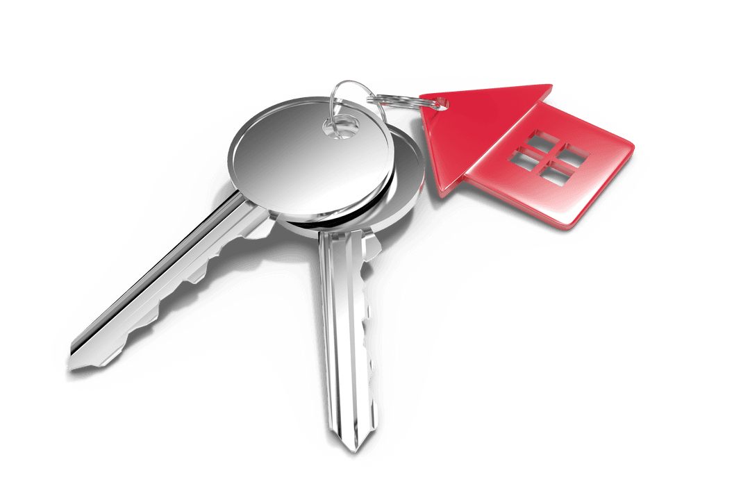 Transparent Keys with Red House Badge Illustration for Real Estate Concepts