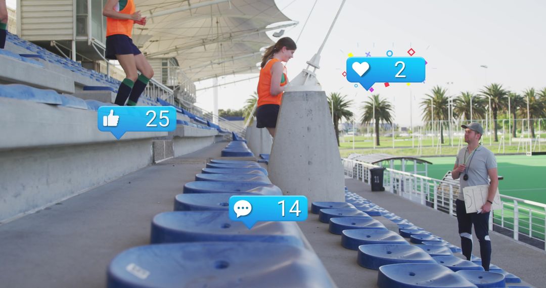 Social Media Engagement on Sports Field with Athletics Coach