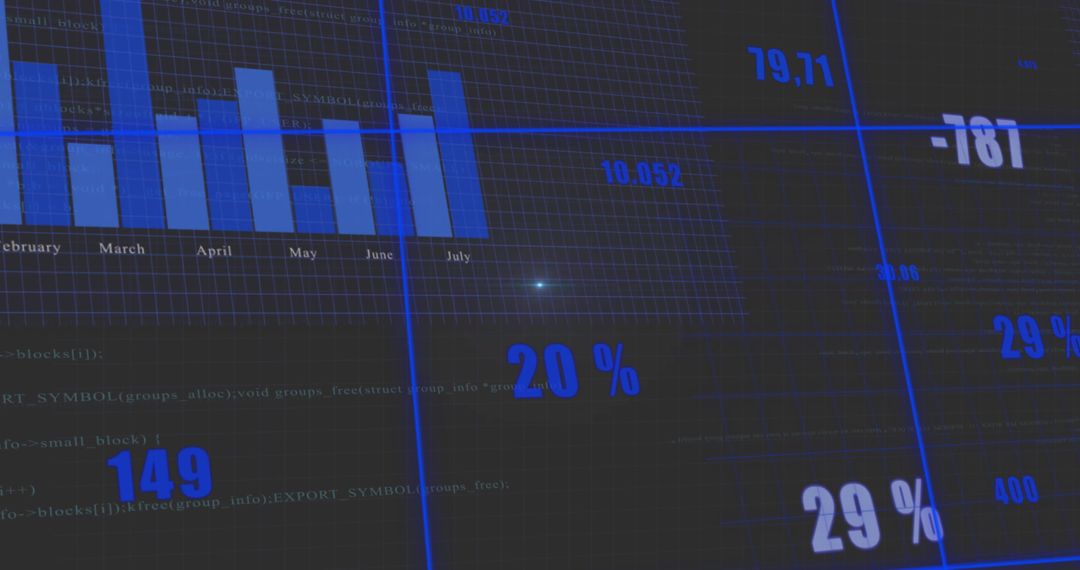 Digital Financial Data Processing on Dark Background