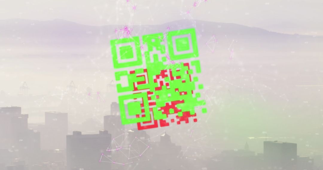 QR Code and Digital Network Over Cityscape