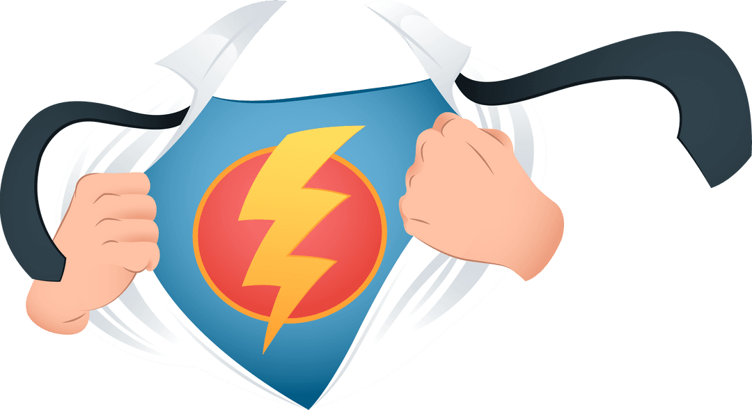 Superhero Costume Transformation with Lightning Bolt on Transparent Background