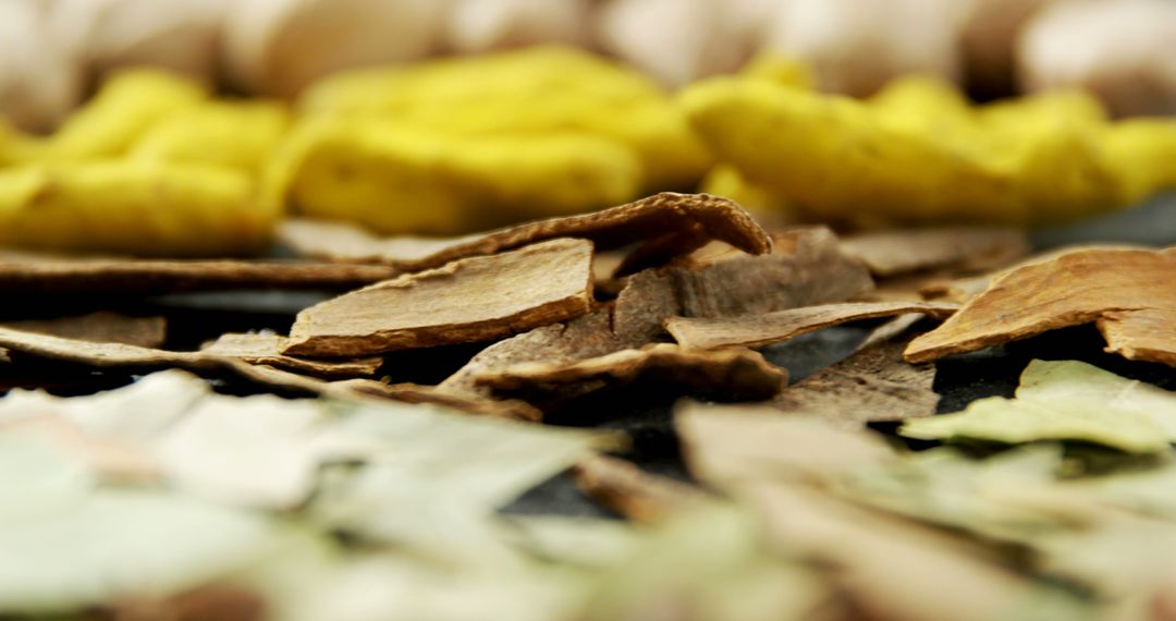 Close-Up of Colorful Assortment of Dried Spices on Tabletop