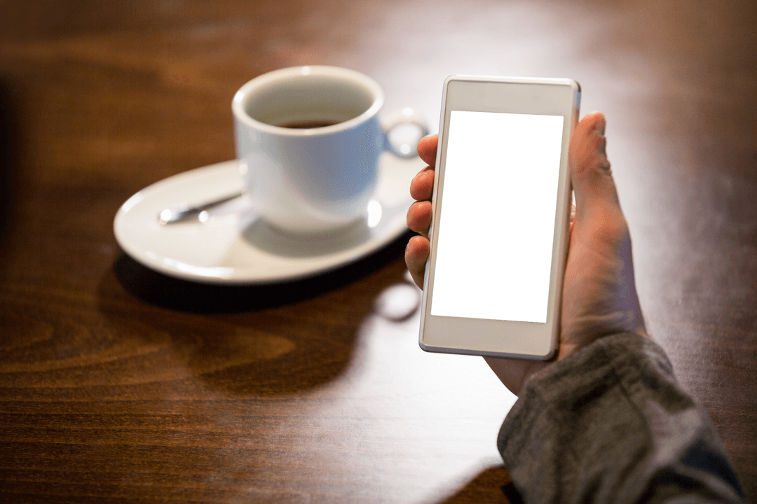 Transparent Background Smartphone Mockup in Cafeteria Setting