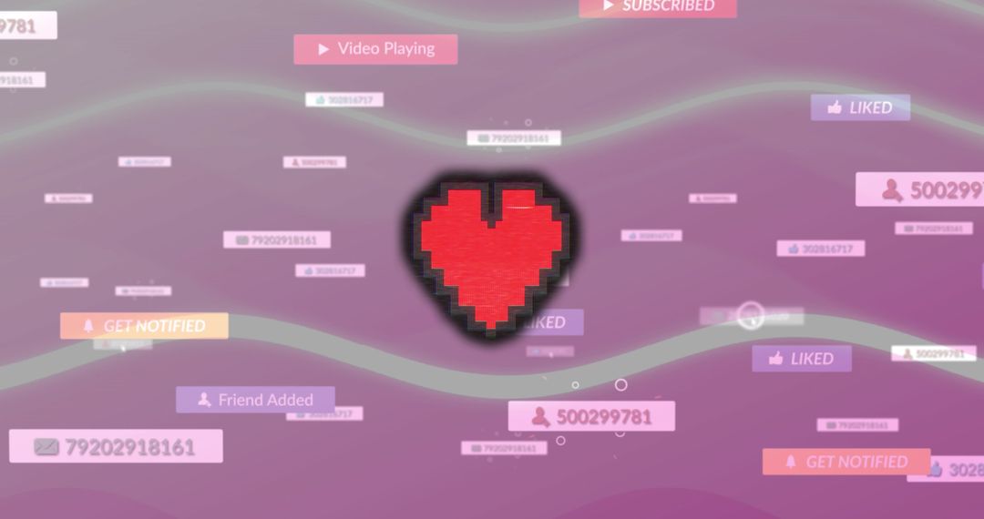 Digital Heart Surrounded by Social Media Icons and Notifications