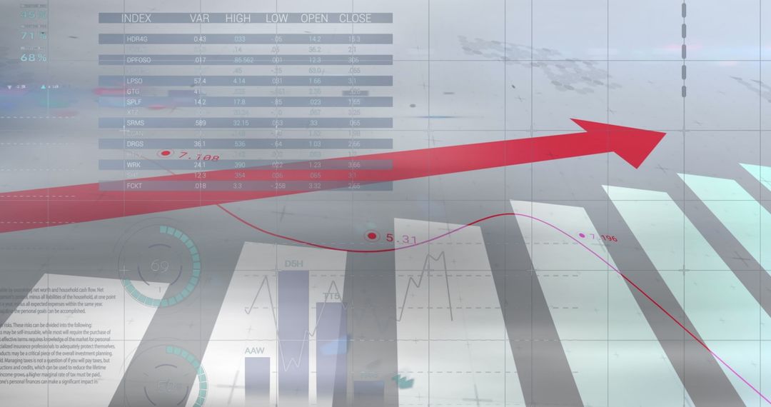 Digital Financial Data with Rising Chart Visualization