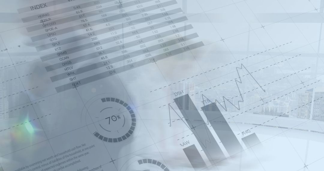 Futuristic Financial Data Visuals with Workers in Corporate Environment