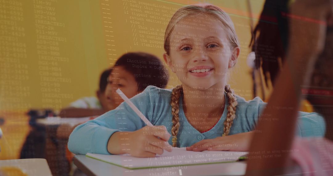 Young Girl Engaged in Learning in Vibrant Classroom Setting