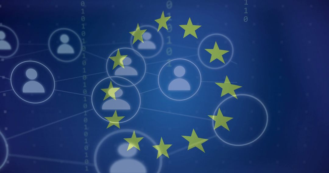 European Union Emblem Over Digital Network and Binary Code