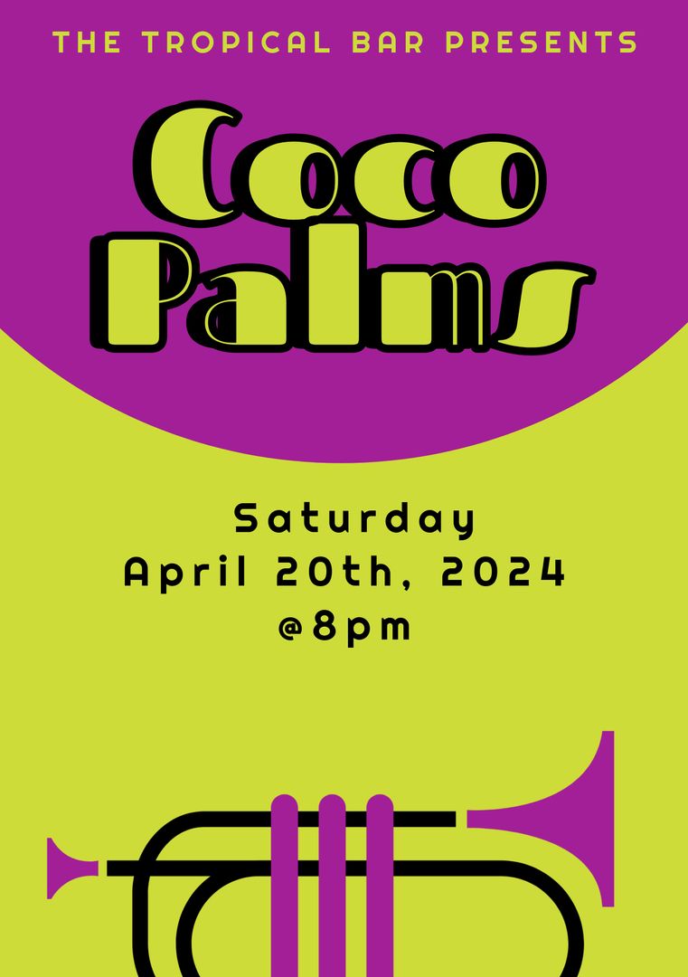 Vibrant Event Flyer for Coco Palms Concert with Bold Trumpet Graphic - Download Free Stock Templates Pikwizard.com