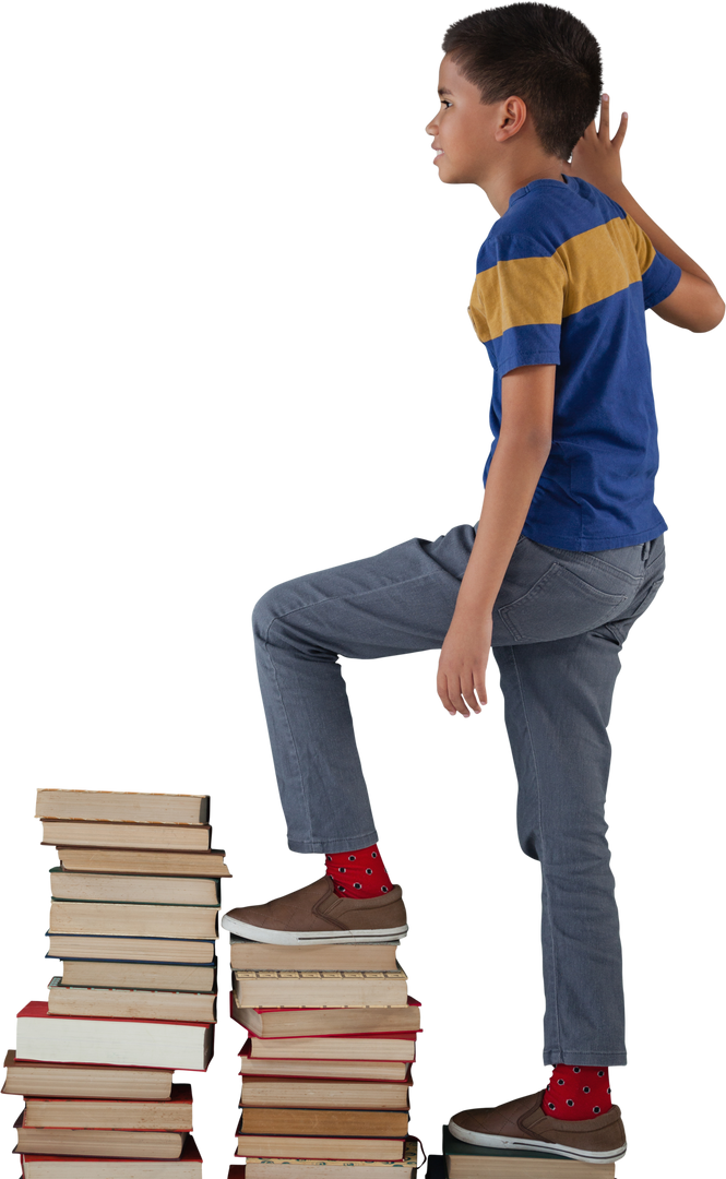 Boy Climbing Stack of Books Transparent Background - Download Free Stock Images Pikwizard.com