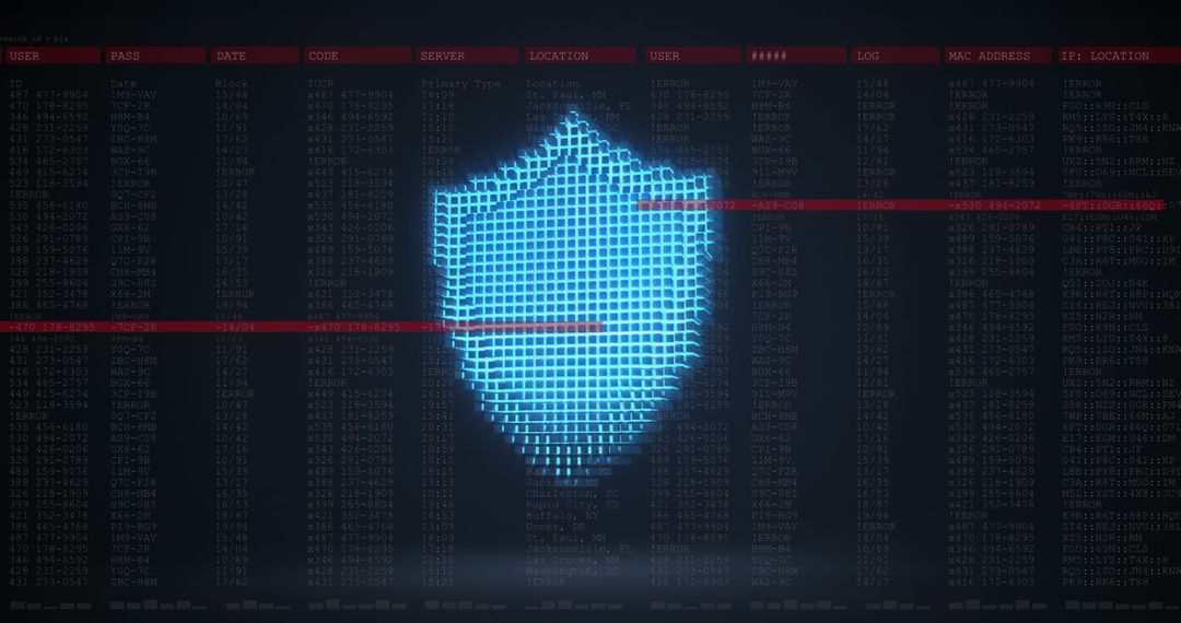 Digital Cybersecurity Shield Icon with Code Background
