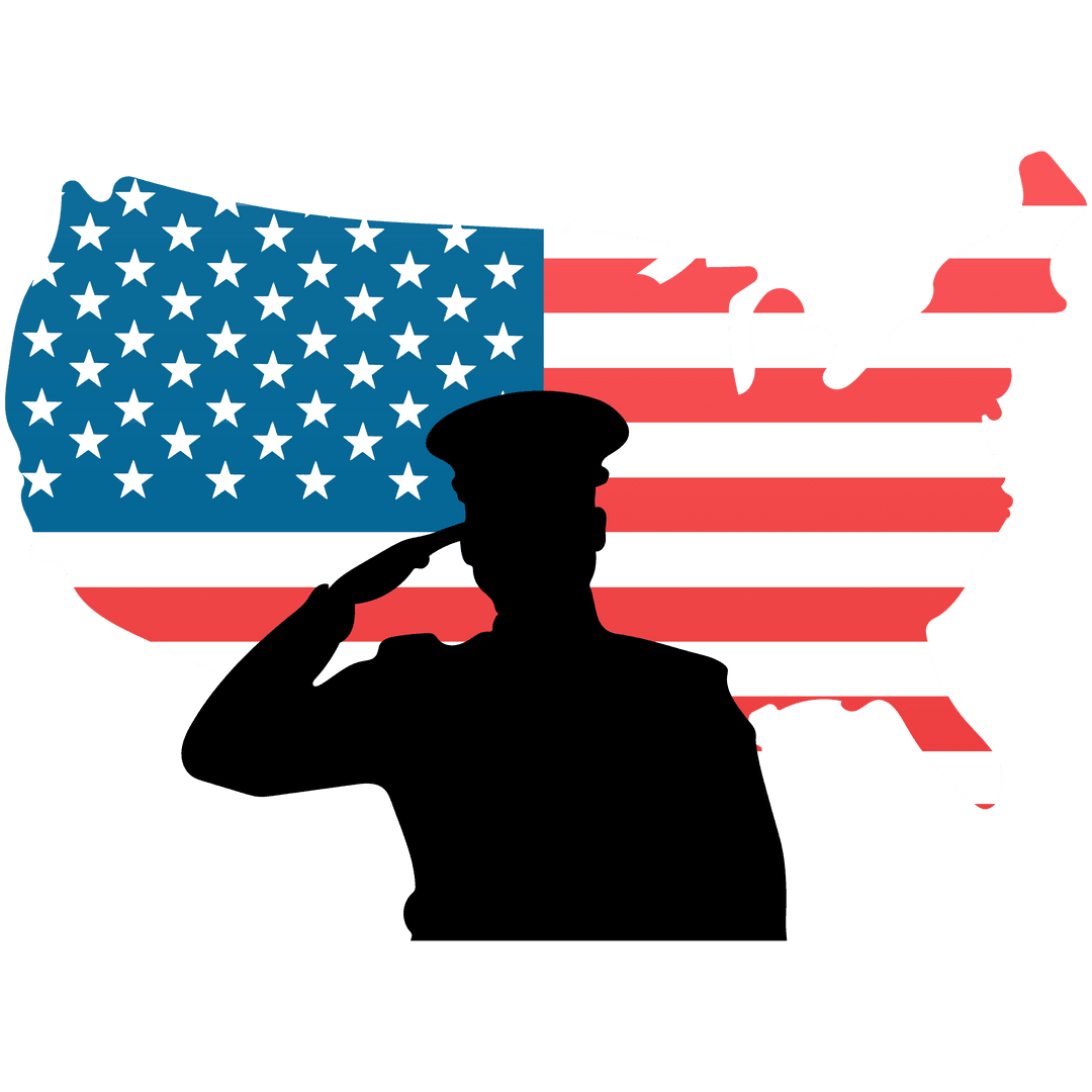 Saluting Soldier Silhouette with Flag Map on Transparent Background