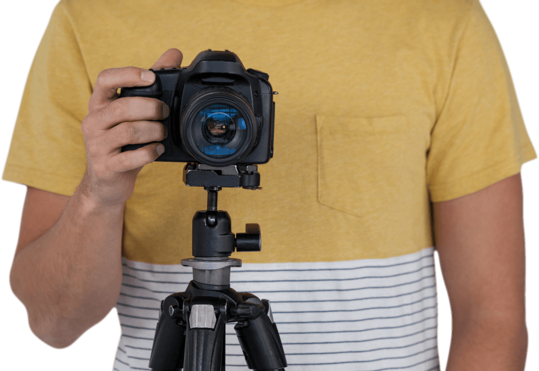 Transparent Background of Man Holding Camera on Tripod