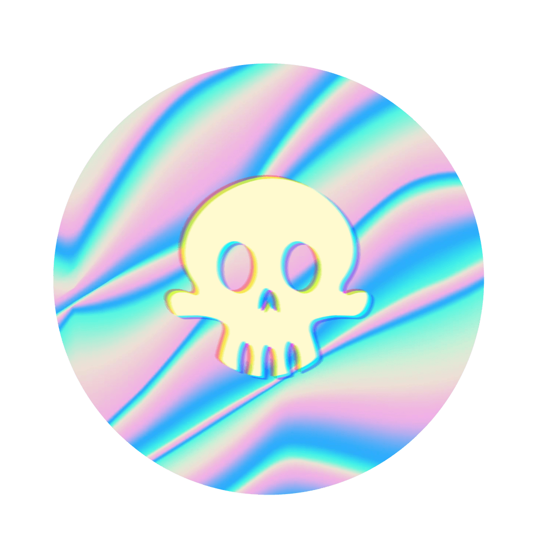Holographic Gradient Disc with Floating Transparent Skull Icon
