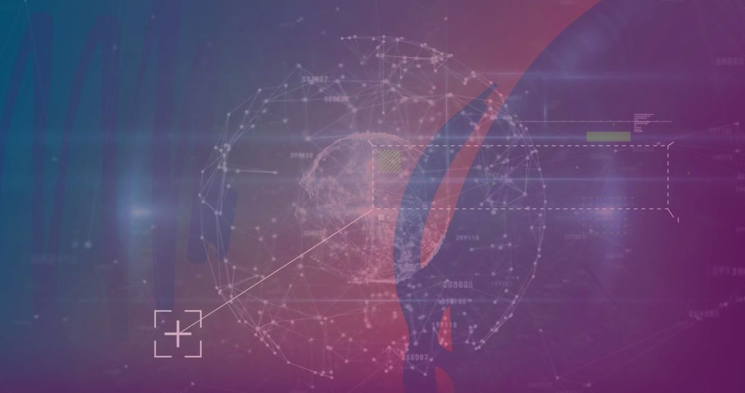 Abstract Digital Network Around Globe in Purple and Red Tones