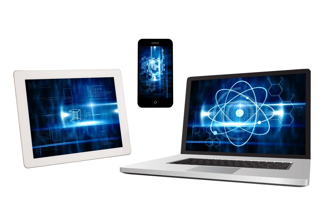 Digital Devices with Futuristic Tech on Transparent Background