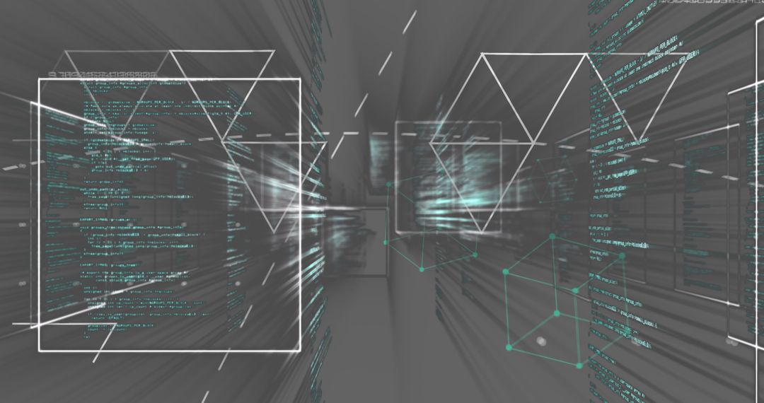 Abstract Digital Interface with Floating Geometric Shapes