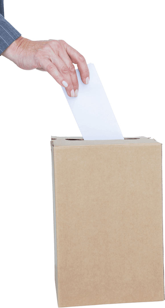 Transparent View Businesswoman Voting Hand in Ballot Box