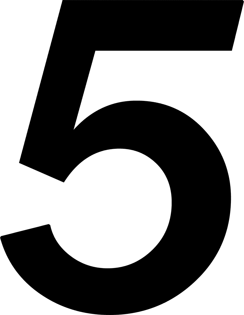 Bold Black Number 5 on Transparent Background