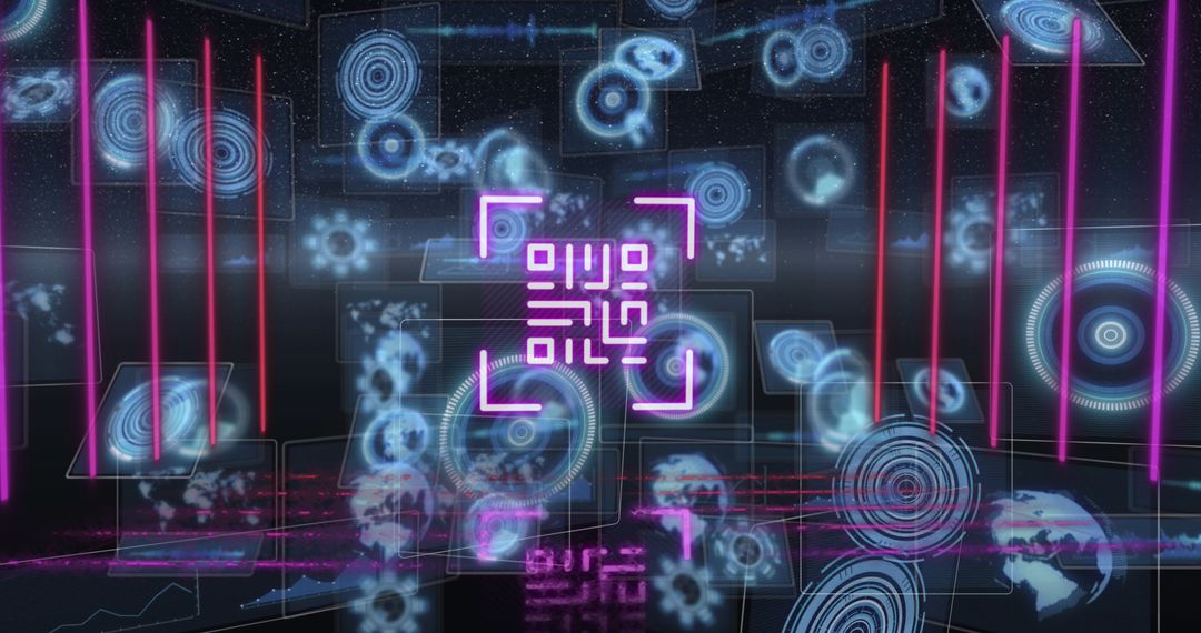 Futuristic Neon QR Code with Digital Display