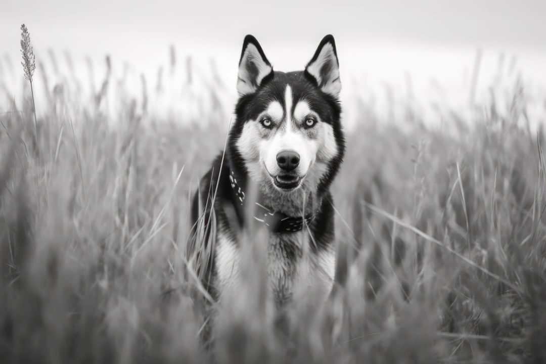 Siberian Husky Standing in Tall Grass Field - Free Images, Stock Photos and Pictures on Pikwizard.com
