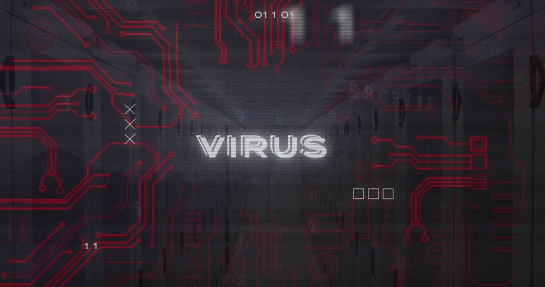 Cybersecurity Threat with Digital Virus Warning Background
