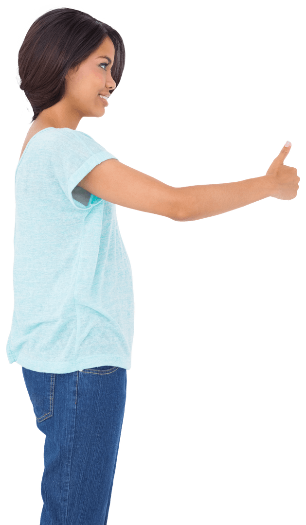 Happy Woman Giving Thumbs Up on Transparent Background