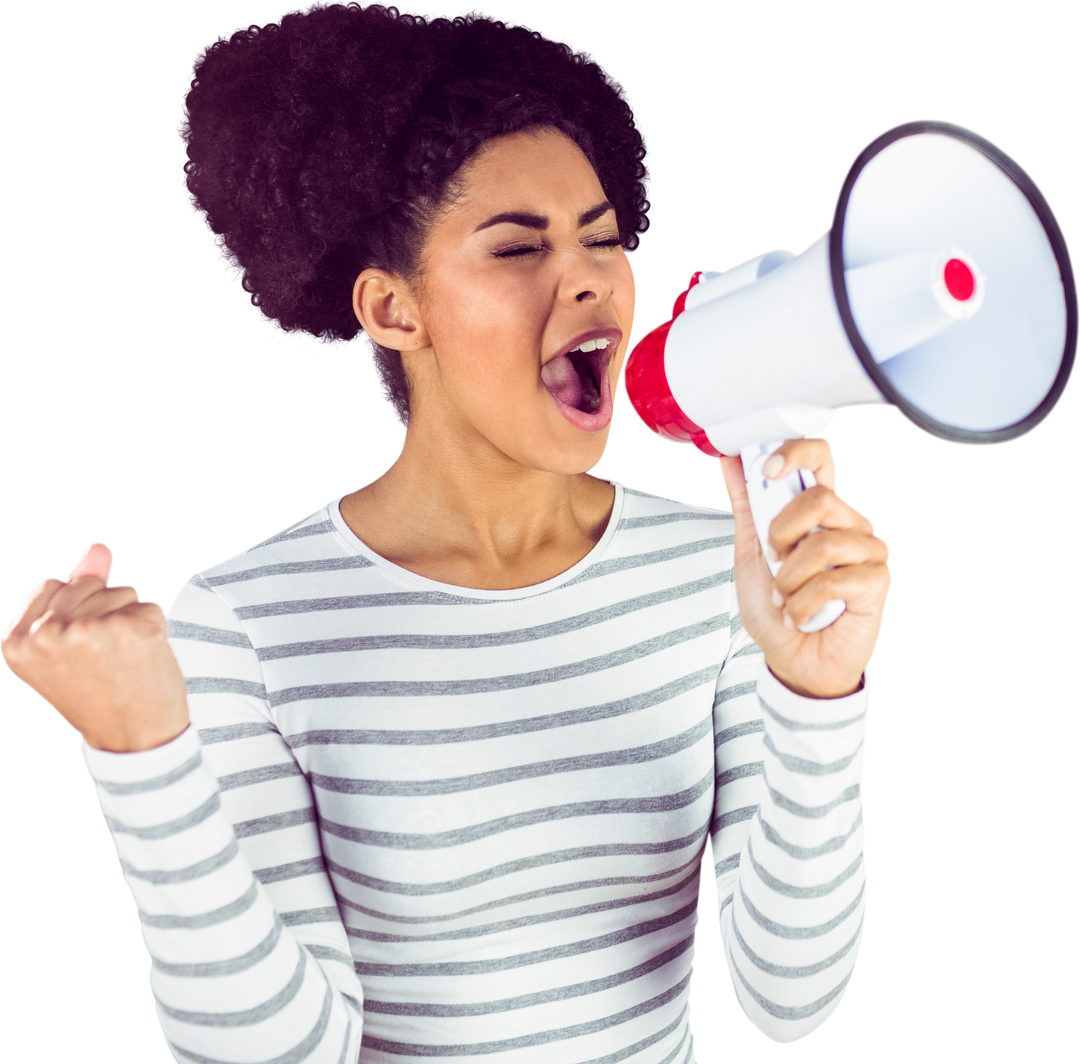 Excited Woman Shouting through Transparent Background Megaphone Expressing Joy - Download Free Stock Images Pikwizard.com