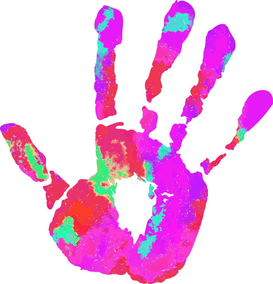 Abstract Watercolor Handprint on Transparent Background in Neon Hues