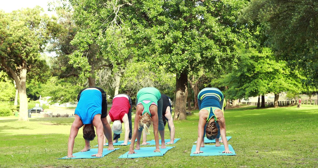 Group Yoga Session in Lush Park Setting on Sunny Day - Free Images, Stock Photos and Pictures on Pikwizard.com