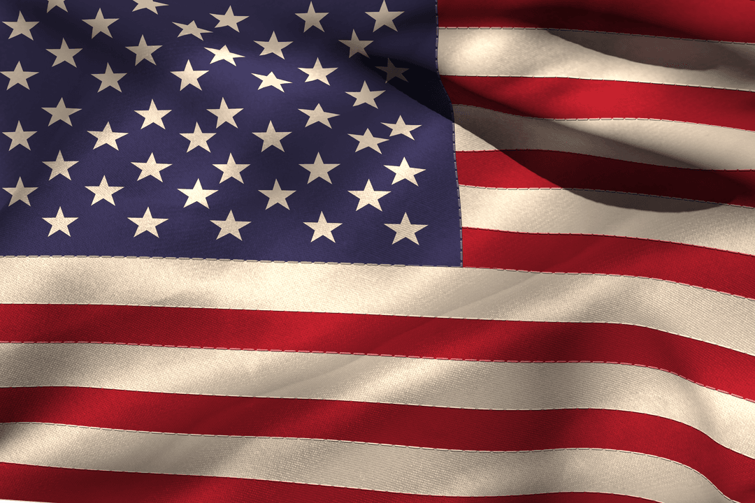 Transparent Close-Up of Waving American Flag with Detailed Stars and Stripes