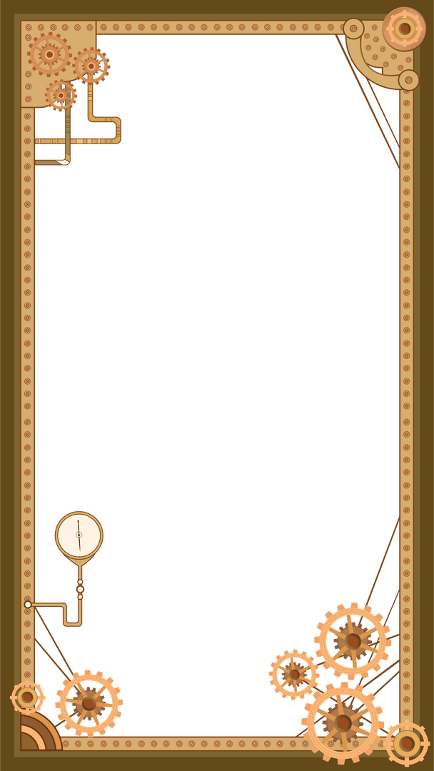 Flat Steampunk Frame with Gears and Pipes on Transparent Background