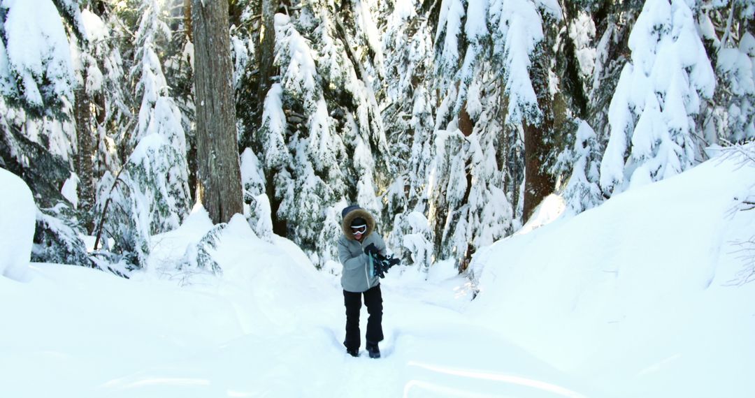 Child Exploring Snowy Forest in Winter Adventure