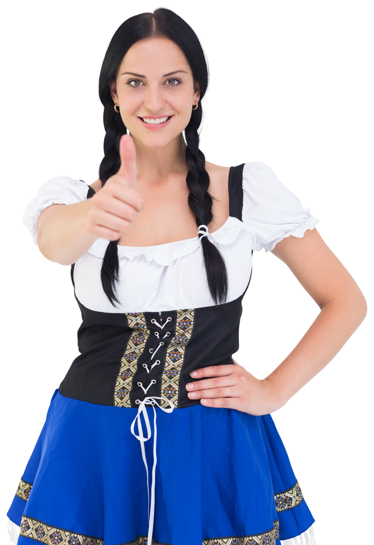 Smiling Woman in Traditional Oktoberfest Costume Giving Thumbs-Up Against Transparent Background - Download Free Stock Images Pikwizard.com