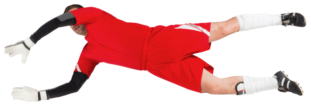 Transparent Football Goalkeeper in Red Uniform Jumping Mid-Air