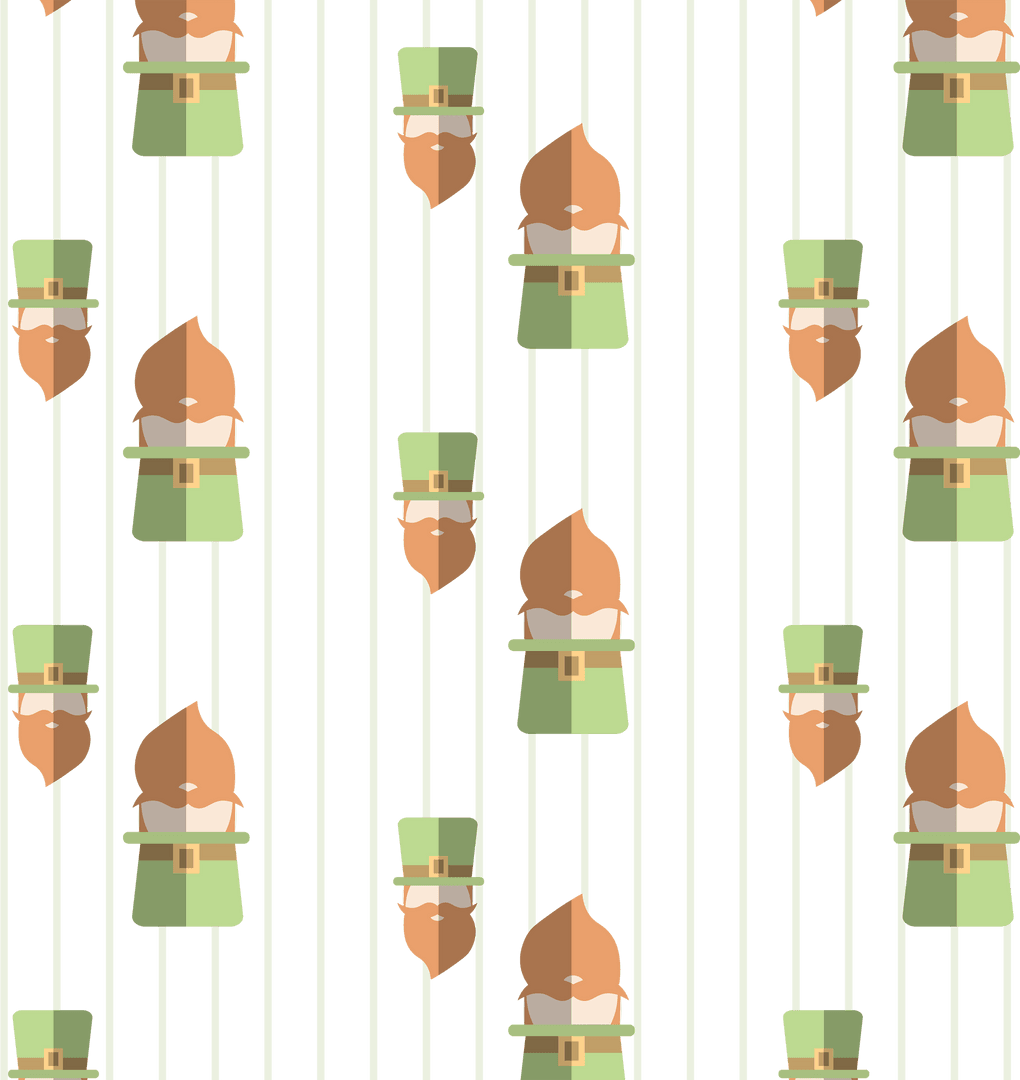 Leprechaun Faces Seamless Pattern on Transparent Background