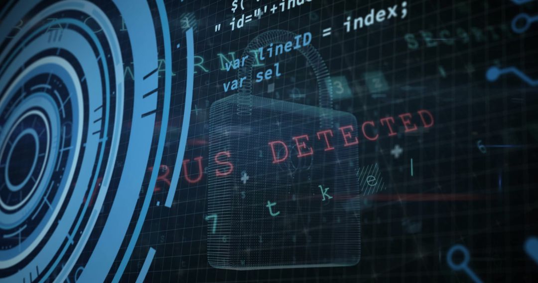 Cybersecurity Concept with Padlock and Virus Detection Warning