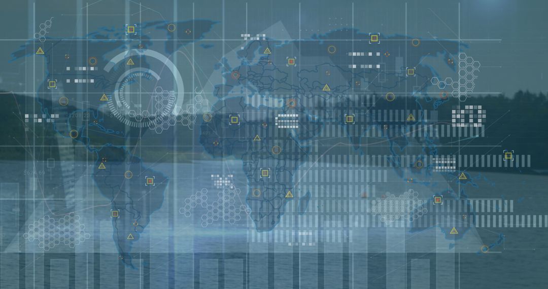Futuristic Global Map with Data Analytics Overlay
