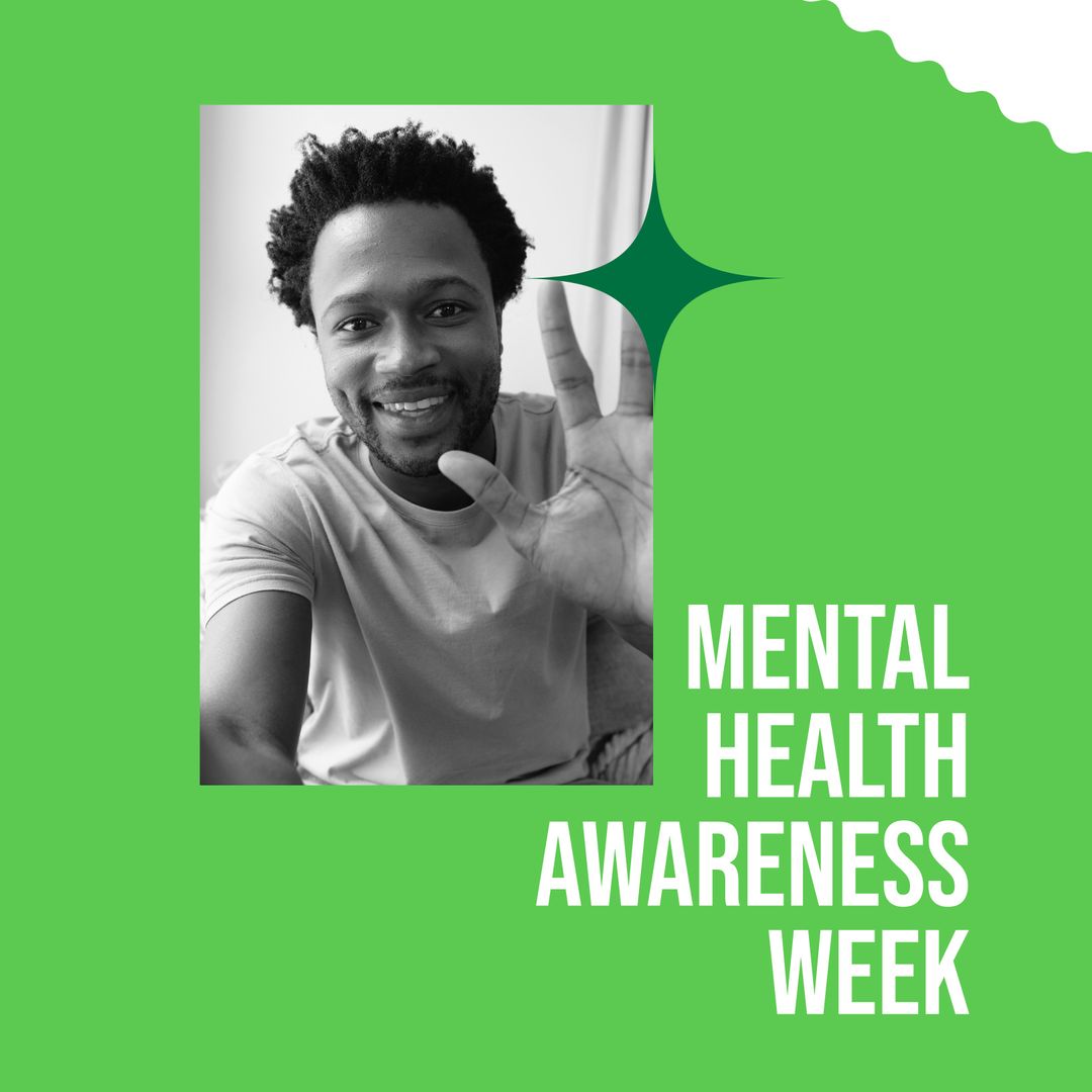 Smiling Man Waving for Mental Health Awareness Week Promotion