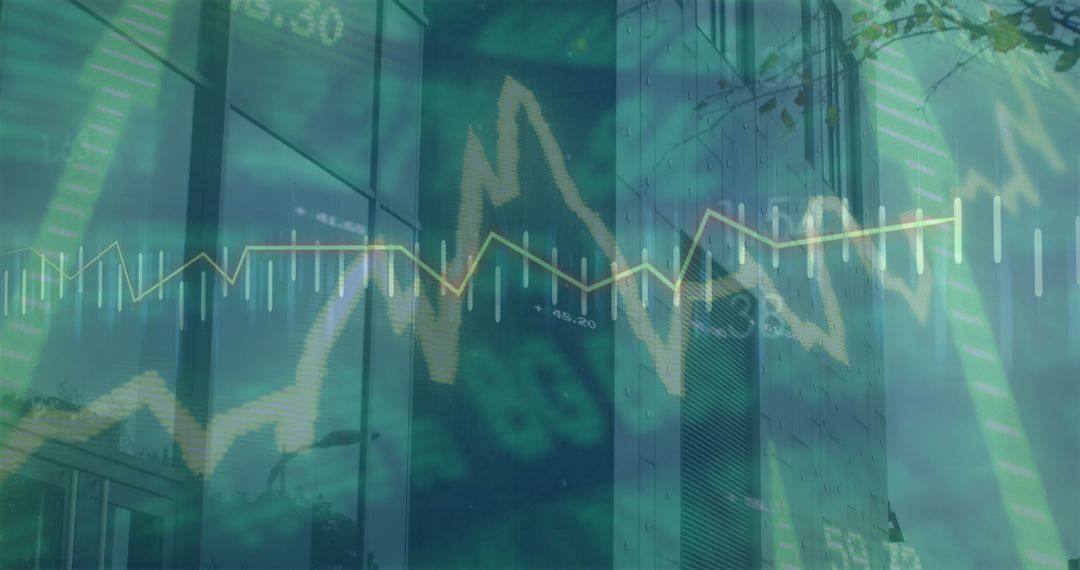 Digital Stock Market Data Overlaid on City Buildings