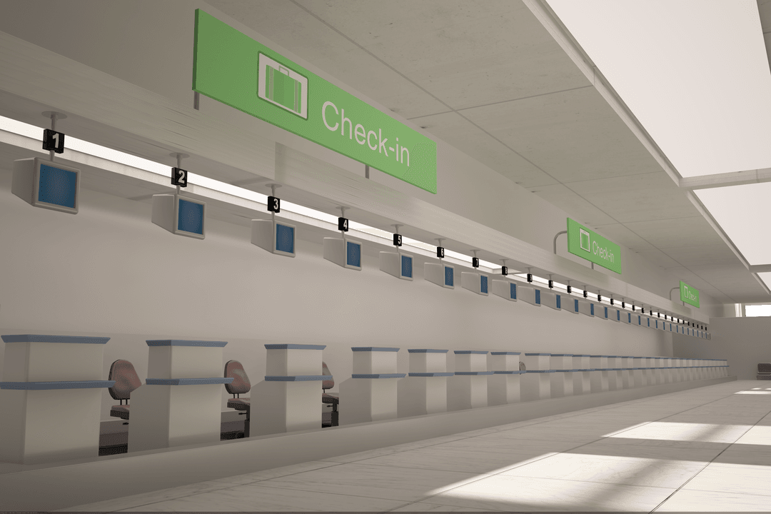Transparent Airport Check-in Counter Scene with Signs