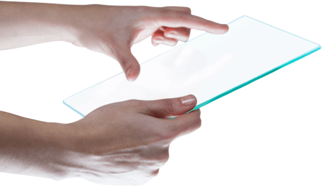 Hands Interacting with Invisible Transparent Tablet Concept