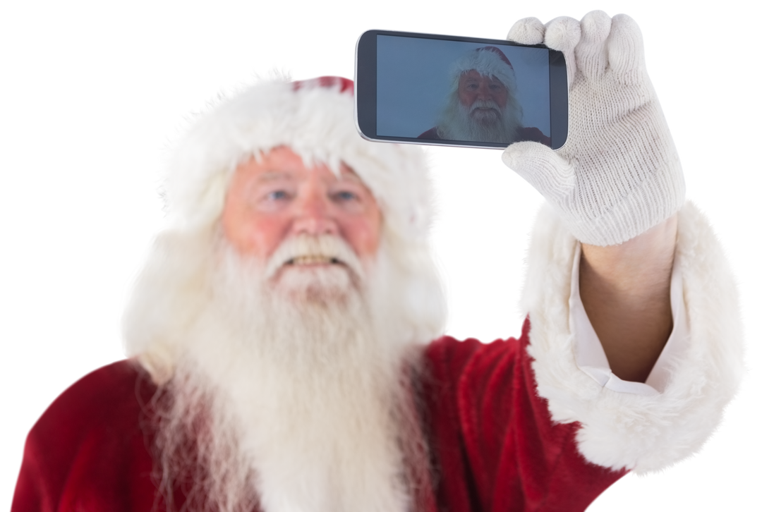 Transparent Santa Taking a Selfie on Smartphone in Red Suit and White Gloves - Download Free Stock Images Pikwizard.com