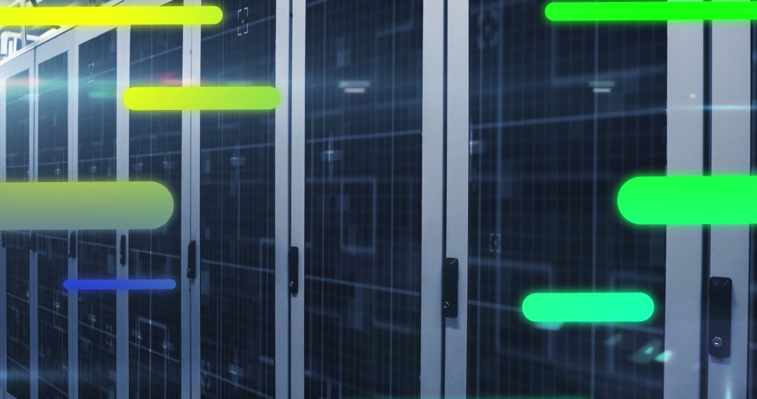 Colorful Light Trails Interactive Over Data Center Servers