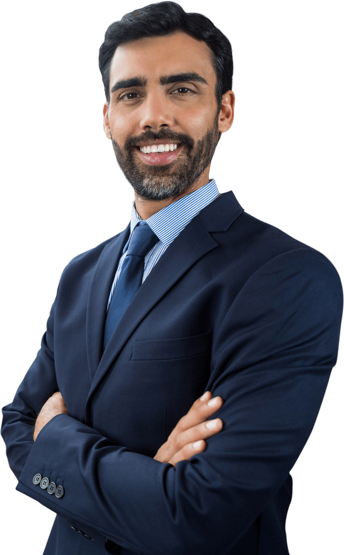 Transparent Confident Businessman Standing with Arms Crossed Smiling