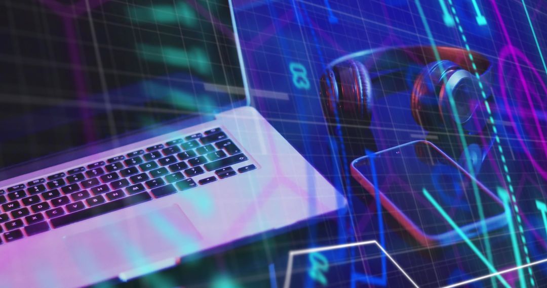 Futuristic Data Analytics with Laptop and Digital Interface Overlay