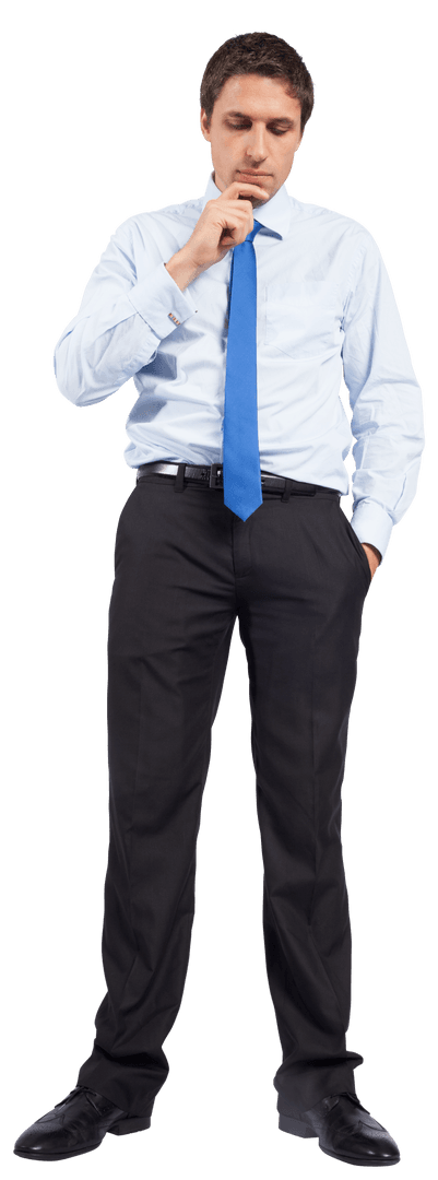 Contemplative Businessman in Formal Attire on Transparent Background