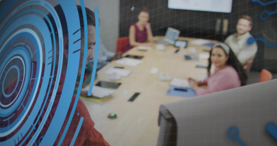 Boardroom Presentation with Digital Technology Overlay